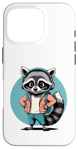 Cooler Waschbär im Vintage Cartoon Stil mit Kopfhörern Hülle für iPhone 16 Pro von Animals of the World - Raccoon