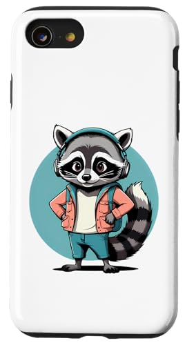 Cooler Waschbär im Vintage Cartoon Stil mit Kopfhörern Hülle für iPhone SE (2020) / 7 / 8 von Animals of the World - Raccoon