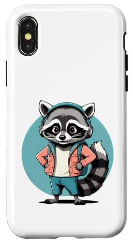 Cooler Waschbär im Vintage Cartoon Stil mit Kopfhörern Hülle für iPhone X/XS Cooler Waschbär im Vintage Cartoon Stil mit Kopfhörern Hülle für iPhone X/XS von Animals of the World - Raccoon