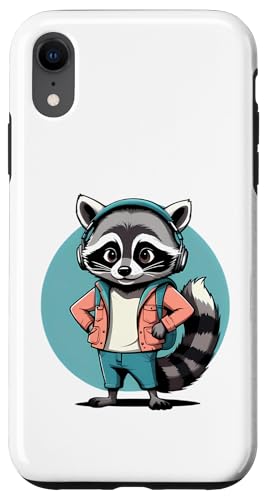 Cooler Waschbär im Vintage Cartoon Stil mit Kopfhörern Hülle für iPhone XR von Animals of the World - Raccoon