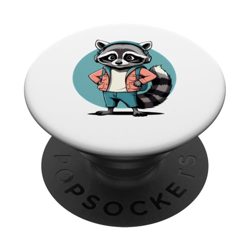 Cooler Waschbär im Vintage Cartoon Stil mit Kopfhörern PopSockets Klebender PopGrip Cooler Waschbär im Vintage Cartoon Stil mit Kopfhörern PopSockets Klebender PopGrip von Animals of the World - Raccoon