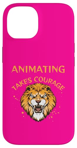 Animierendes Design, animieren nimmt Mut, Löwe Hülle für iPhone 14 von Animating Stuff