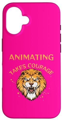Animierendes Design, animieren nimmt Mut, Löwe Hülle für iPhone 16 von Animating Stuff