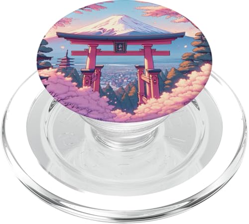 Anime Lofi Japanische Landschaft Mount Fuji Torii Gate PopSockets PopGrip für MagSafe von Anime Landscapes