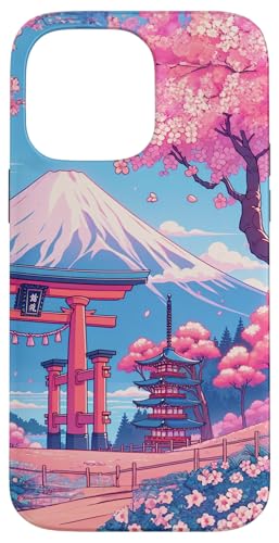 Hülle für iPhone 14 Pro Max Anime Lofi Japanische Landschaft Mount Fuji Torii Gate von Anime Landscapes