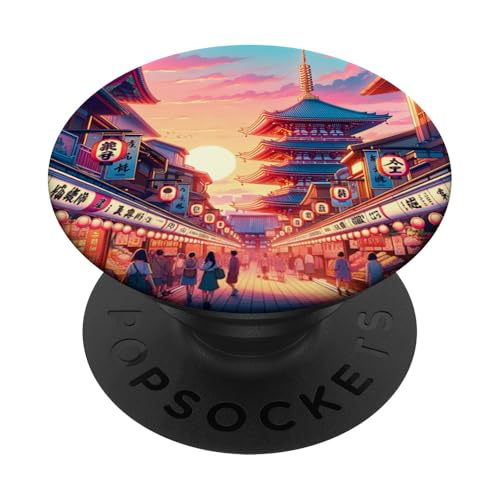 Nakamise-dori Asakusa Tokyo Japan Lofi Anime Stadtbild PopSockets Klebender PopGrip von Anime Landscapes