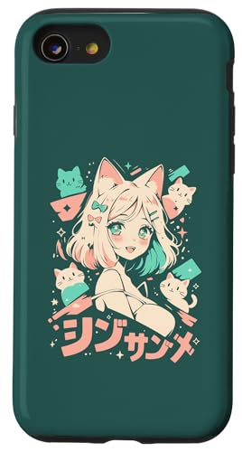 Anime Waifu Süßes Anime-Manga-Katzenmädchen, süßes Retro-Design, Japan Hülle für iPhone SE (2020) / 7 / 8 von Anime Waifu Cute Anime manga Cat Girl Sweet Retro
