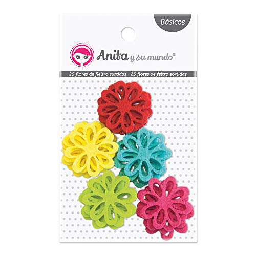 Anita und Seine Welt Packung mit 25 Blumen, 3 cm, Filz, verschiedene Farben von Anita