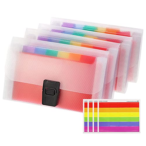 A6 13 Pocket Portable Rainbow Document Organiser Multi-Color Plastic Expandable Expandable with Coloured Label Index Mini File Folder(Pack of 4) von Anjing