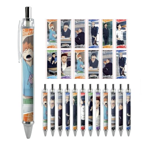 Anjinguang Haikyuu Anime Gelschreiber, für Erwachsene, Kinder, Schwarz, 12 Stück, Anime-Schreibwaren-Set, Kugelschreiber 0,5 mm, Studenten, Bürobedarf von Anjinguang