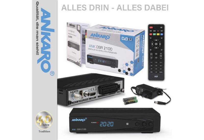 Ankaro 2100 DSR mit Aufnahmefunktion + HDMI Kabel SAT-Receiver (PVR, HDMI, SCART, USB, Coaxial - Timeshift & Unicable tauglich) von Ankaro