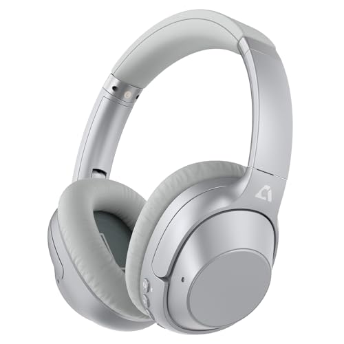 Ankbit E500 Kabellos Noise Cancelling Over Ear Kopfhörer Bluetooth, ANC Bluetooth Kopfhörer Geräuschunterdrückung, 75 Stunden Spielzeit, Hi-Res Audio, Sprachassistent, Komfort-Ohrpolster, Silber von Ankbit