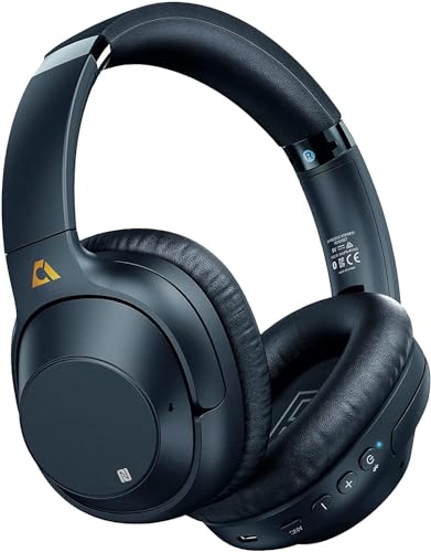 Ankbit E500Pro Hybrid Active Noise Cancelling Kopfhörer, 90 Stunden Spielzeit Kabellos Bluetooth Kopfhörer Over-Ear mit Mikrofon, Hi-Fi-Sound, Mehrere Verbindungen, Komfort-Ohrpolster, Blau von Ankbit