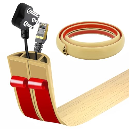 Flacher Kabelkanal Boden Selbstklebend | Flexible Kabelabdeckung für Deckenlampe & Boden | PVC Kabelschacht | Kabelmanagement in Büro & Wohnung (Ahornmaserung, 3cm x 3m) von AnkekolyStar