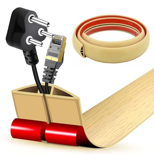 Flacher Kabelkanal Boden Selbstklebend | Flexible Kabelabdeckung für Deckenlampe & Boden | PVC Kabelschacht | Kabelmanagement in Büro & Wohnung (Ahornmaserung, 5cm x 1m) von AnkekolyStar
