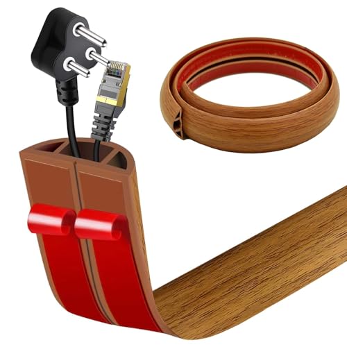 Flacher Kabelkanal Boden Selbstklebend | Flexible Kabelabdeckung für Deckenlampe & Boden | PVC Kabelschacht | Kabelmanagement in Büro & Wohnung (Gelbe Eiche, 3cm x 6m) von AnkekolyStar