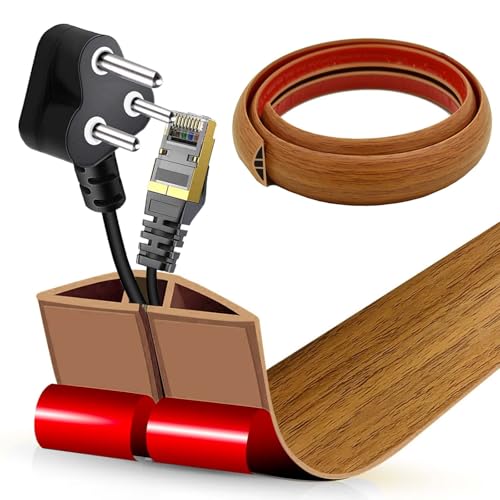 Flacher Kabelkanal Boden Selbstklebend | Flexible Kabelabdeckung für Deckenlampe & Boden | PVC Kabelschacht | Kabelmanagement in Büro & Wohnung (Gelbe Eiche, 5cm x 1m) von AnkekolyStar