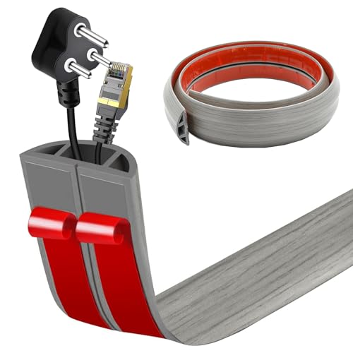 Flacher Kabelkanal Boden Selbstklebend | Flexible Kabelabdeckung für Deckenlampe & Boden | PVC Kabelschacht | Kabelmanagement in Büro & Wohnung (Graues Holzkorn, 3cm x 1m) von AnkekolyStar