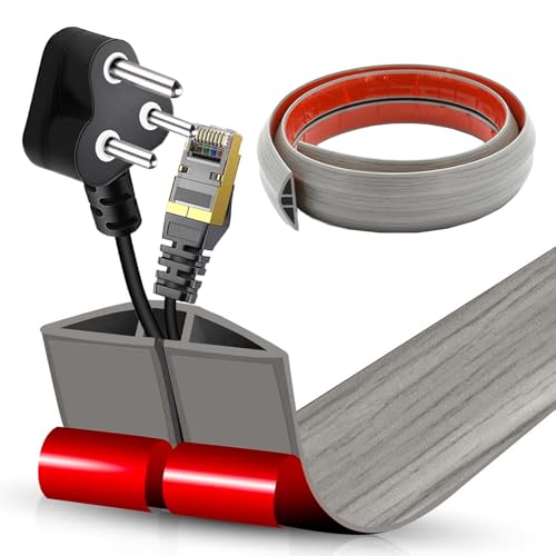 Flacher Kabelkanal Boden Selbstklebend | Flexible Kabelabdeckung für Deckenlampe & Boden | PVC Kabelschacht | Kabelmanagement in Büro & Wohnung (Graues Holzkorn, 5cm x 1m) von AnkekolyStar