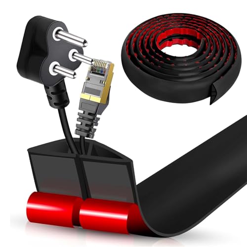 Flacher Kabelkanal Boden Selbstklebend | Flexible Kabelabdeckung für Deckenlampe & Boden | PVC Kabelschacht | Kabelmanagement in Büro & Wohnung (Schwarz, 5cm x 3m) von AnkekolyStar