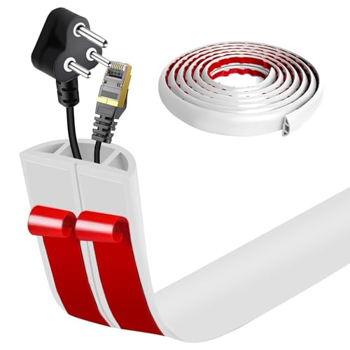 Flacher Kabelkanal Boden Selbstklebend | Flexible Kabelabdeckung für Deckenlampe & Boden | PVC Kabelschacht | Kabelmanagement in Büro & Wohnung (Weiß, 3cm x 6m) von AnkekolyStar
