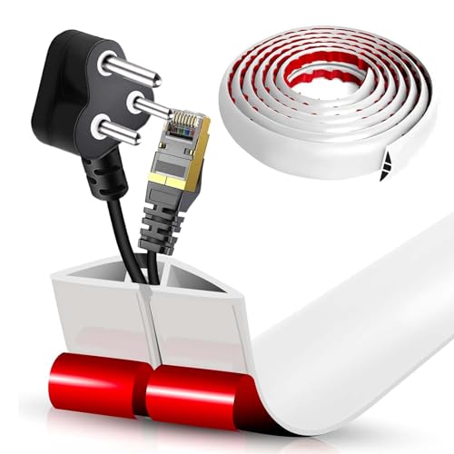Flacher Kabelkanal Boden Selbstklebend | Flexible Kabelabdeckung für Deckenlampe & Boden | PVC Kabelschacht | Kabelmanagement in Büro & Wohnung (Weiß, 5cm x 3m) von AnkekolyStar