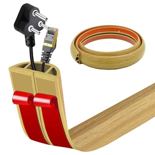Flacher Kabelkanal Boden Selbstklebend | Flexible Kabelabdeckung für Deckenlampe & Boden | PVC Kabelschacht | Kabelmanagement in Büro & Wohnung (Weiße Eiche, 3cm x 3m) von AnkekolyStar