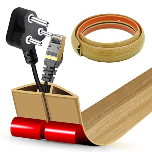 Flacher Kabelkanal Boden Selbstklebend | Flexible Kabelabdeckung für Deckenlampe & Boden | PVC Kabelschacht | Kabelmanagement in Büro & Wohnung (Weiße Eiche, 5cm x 1m) von AnkekolyStar