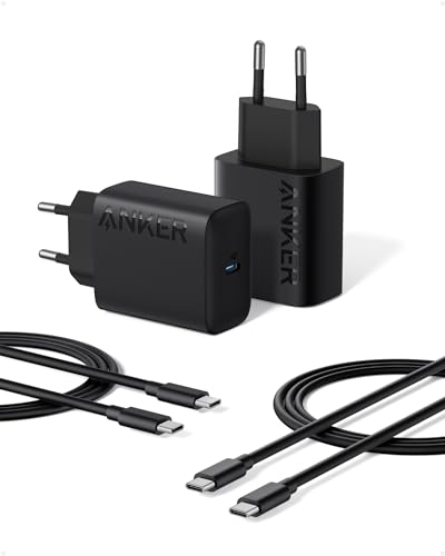 Anker 25 W USB-C-Ladegerät mit USB-C-Kabel, unterstützt PPS-Schnellladung für Samsung Galaxy S23 Ultra/S23+/S23/S22/S21/S20/Note 20 usw. (2 x 1,5 m Kabel im Lieferumfang enthalten) von Anker