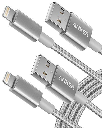 Anker [2 Pack iPhone Kabel 1.8m doppelt geflochtenes Premium Nylon Lightning Kabel, [MFi Zertifiziert] für iPhone XS/XS Max/XR/X/8/8 Plus/7/7 Plus/6/6 Plus/5s, iPad und weitere (Silber) von Anker