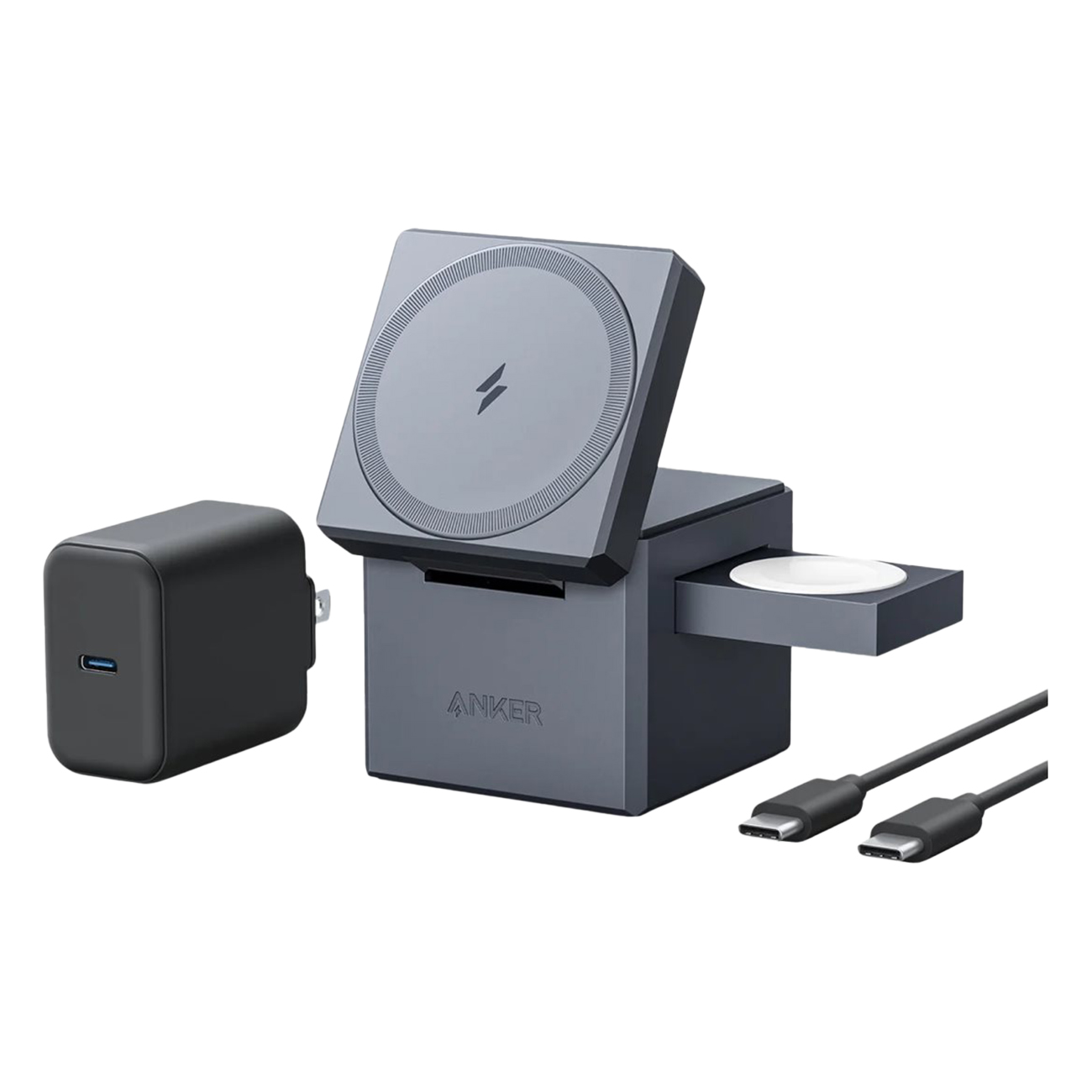 Anker 3-in-1 Cube with MagSafe schwarz | Kabelloses Ladeger?t | 15 W | Inklusive AC-Netzteil | MagSafe | ultra fast charging von Anker