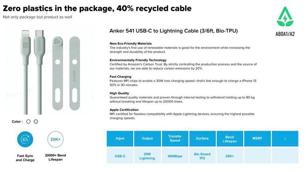 Anker 541 USB-C-auf-Lightning-Kabel (biobasiert) Smartphone-Kabel, Lightning, USB-C (180 cm) von Anker