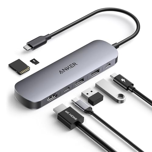 Anker 7-in-1 USB-C Hub mit 4K@60Hz HDMI, 100W Power Delivery, USB-A/C-3.0-Ports und SD/microSD-Kartenleser für USB-C Geräte (ohne Netzteil) von Anker