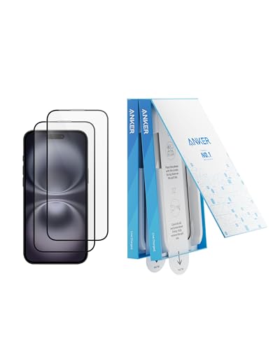 Anker Displayschutzfolie, blasen- und staubfreies HD Panzerglas, Schutzfolie für iPhone, langlebig und sturzsicher mit 9H Härte, einfache Installation, exklusiv für iPhone 16 Plus (2er-Pack) von Anker