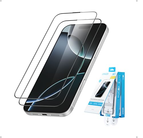 Anker Easy Fit HD Displayschutz, robuster und dünner ShieldX-Schutz, gegen Staub & Fingerabdrücke mit erweitertem Schutz, schnelle & einfache Installation, 16cm für iPhone 16 Pro (2er Pack) von Anker