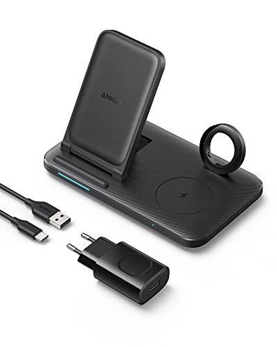 Anker Einklappbare 3-in-1 kabellose Ladestation mit Netzteil, 335 Wireless Charger, Geeignet für iPhone 15, AirPods Pro, Apple Watch 1-6 (Kompatibel mit Original 1m USB-A Kabel, nicht im Lieferumfang) von Anker