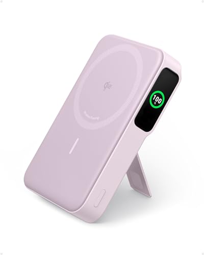 Anker MagGo Power Bank, Qi2-zertifiziertes 15W schnelles MagSafe-kompatibles mobiles Ladegerät, 10.000mAh Akku, Smartes Display & klappbarer Ständer, Für iPhone 15/14/13/12, Inkl. USB-C Kabel von Anker