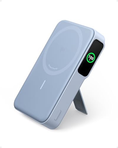 Anker MagGo Power Bank, Qi2-zertifiziertes 15W schnelles MagSafe-kompatibles mobiles Ladegerät, 10.000mAh Akku, Smartes Display & klappbarer Ständer, Für iPhone 15/14/13/12, Inkl. USB-C Kabel von Anker