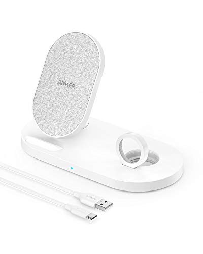 Anker PowerWave Sense 2-in-1 Ladeständer kabellose Ladestation Ladepad + iWatch Halterung, kompatibel mit Apple Watch SE/6/5/4/3/2/1, iPhone 12/12 Pro/12 Pro Max/SE (Weiß) von Anker