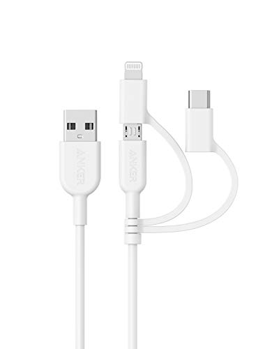 Anker Powerline II 3-in-1 Kabel, 0.9m langes Lightning/USB-C/Mikro-USB Kabel, für iPhone, iPad, LG, Galaxy, Xperia, Android Handys und viele mehr (Weiß) von Anker