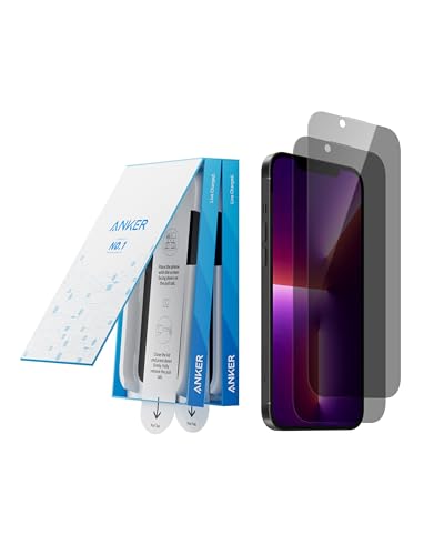 Anker Privacy Displayschutzfolie für iPhone 13 Pro Max/14 Plus (2er-Pack), 17cm gehärtete Glasfolie mit einfacher Installation, 8K Ultra HD, 9H Härte, kratz- und stoßfest, 12 Monate Garantie von Anker