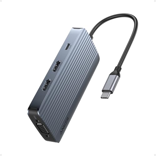 Anker 8-in-1 USB-C Hub, USB C Dockingstation Triple Display Multi-Port Dongle mit 2 HDMI und VGA, 5 Gbit/s Datenübertragung, USB Ports für MacBook Air/Pro, Dell XPS, iPad Pro und mehr von Anker