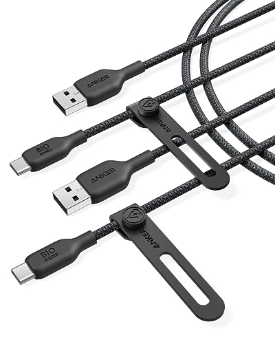 Anker USB-C Kabel Bio geflochten (2er-Pack, 180cm), Haltbare strapazierfähig USB-A auf USB-C Ladekabel, Mit Ladeschutz, Kompatibel mit Galaxy Note10/9/8, S10+/S10/S9+/S9, LG V30 (USB 2.0, in Schwarz) von Anker
