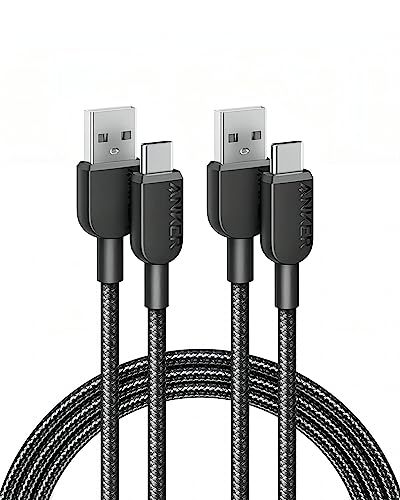 Anker USB C Ladekabel, [2er Set, 180cm] 310 Ladekabel, USB A auf Typ C Nylon Kabel Schnellladekabel für Samsung Galaxy Note 10 Note 9/S10+ S10, LG V30, Smartphone (USB 2.0, schwarz) von Anker