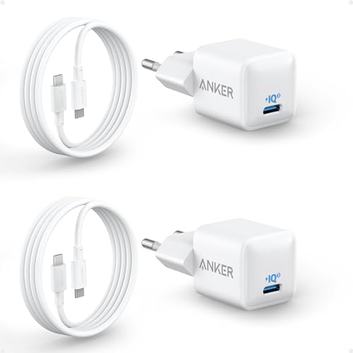 USB C Ladegerät 20W, Anker 511 Ladegerät (Nano), PIQ 3.0 kompaktes Schnellladegeräte + 2 180cm USB C Kabel, Für iPhone 16/15/iPad Pro (Doppelset, 2X Netzteil & 2 Kabel) von Anker