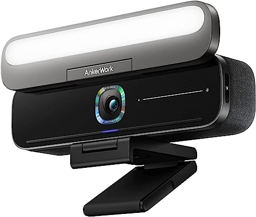 AnkerWork B600 Videobar Webcam mit Licht, mit 2K Kamera & Beleuchtung für Videokonferenzen, Geräuschunterdrückung mit K.I, 4 integrierte Mikrofone, 2K Auflösung, Klare Klangqualität, Mikrofon von AnkerWork