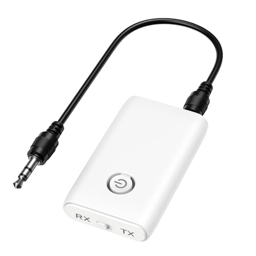 Ankilo (Upgraded) Bluetooth Adapter Audio, 2 in 1 Bluetooth Sender Empfänger, 5.0 Bluetooth Transmitter Receiver Klinke 3,5 AUX für Kopfhörer, Lautsprecher, Stereoanlage, Auto, TV Weiß von Ankilo