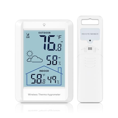 Ankilo Innen Außen Thermometer Wireless Wetterstationen, Genaue digitale Hygrometer Temperatur Luftfeuchtigkeit Meter, 328ft/100m Reichweite, innen außen Thermometer für Home Patio von Ankilo