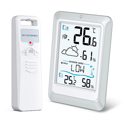 Ankilo Thermometer für den Innen- und Außenbereich, Wetterstationen kabellos mit Sensor, 100 m, Temperatur-Feuchtigkeitsmonitor mit Wettervorhersage, batteriebetrieben, Hintergrundbeleuchtung für Ankilo Thermometer für den Innen- und Außenbereich, Wetterstationen kabellos mit Sensor, 100 m, Temperatur-Feuchtigkeitsmonitor mit Wettervorhersage, batteriebetrieben, Hintergrundbeleuchtung für von Ankilo