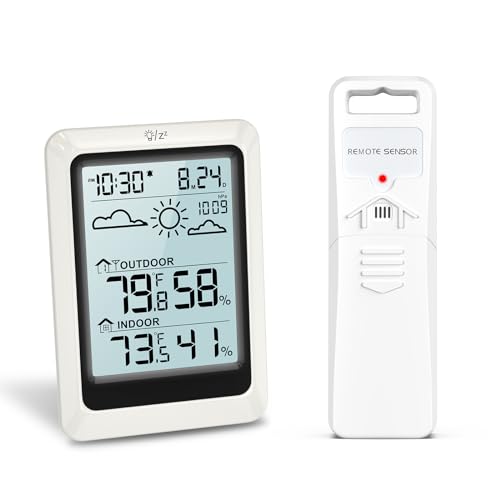Ankilo Wetterstation Funk mit Außensensor, Digital Thermometer Hygrometer Innen und Außen, Funkthermometer mit Wecker, Raumthermometer Hydrometer Feuchtigkeit mit uhr Ankilo Wetterstation Funk mit Außensensor, Digital Thermometer Hygrometer Innen und Außen, Funkthermometer mit Wecker, Raumthermometer Hydrometer Feuchtigkeit mit uhr von Ankilo